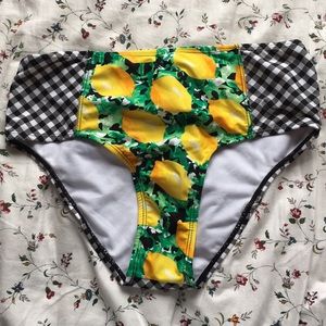 Lemon print high-waisted bikini bottom